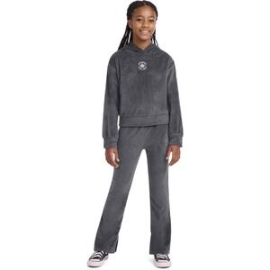 Converse Girls SZ LRG Velour Tracksuit Set GRAY Hoodie and Flared Pants